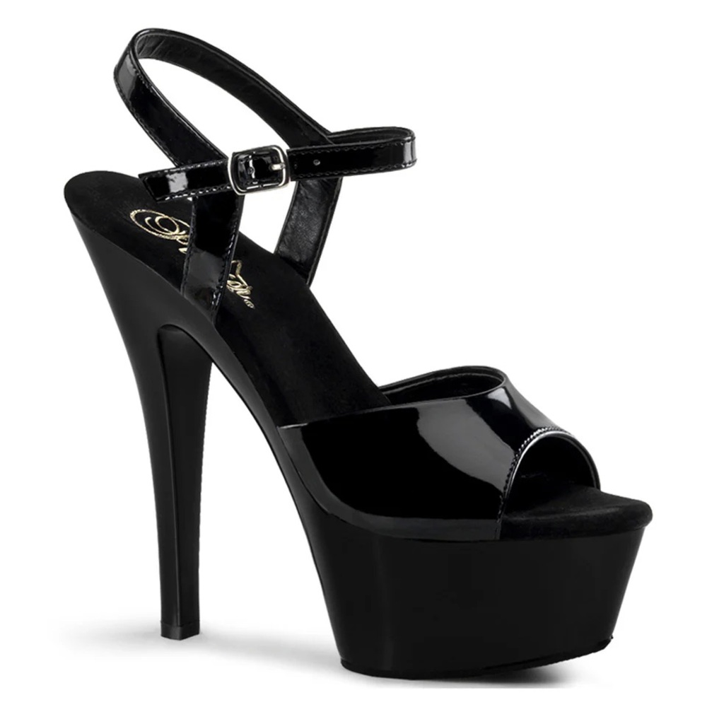 Pleaser Kiss Black Patent Vegan Leather Platform Strappy Heels